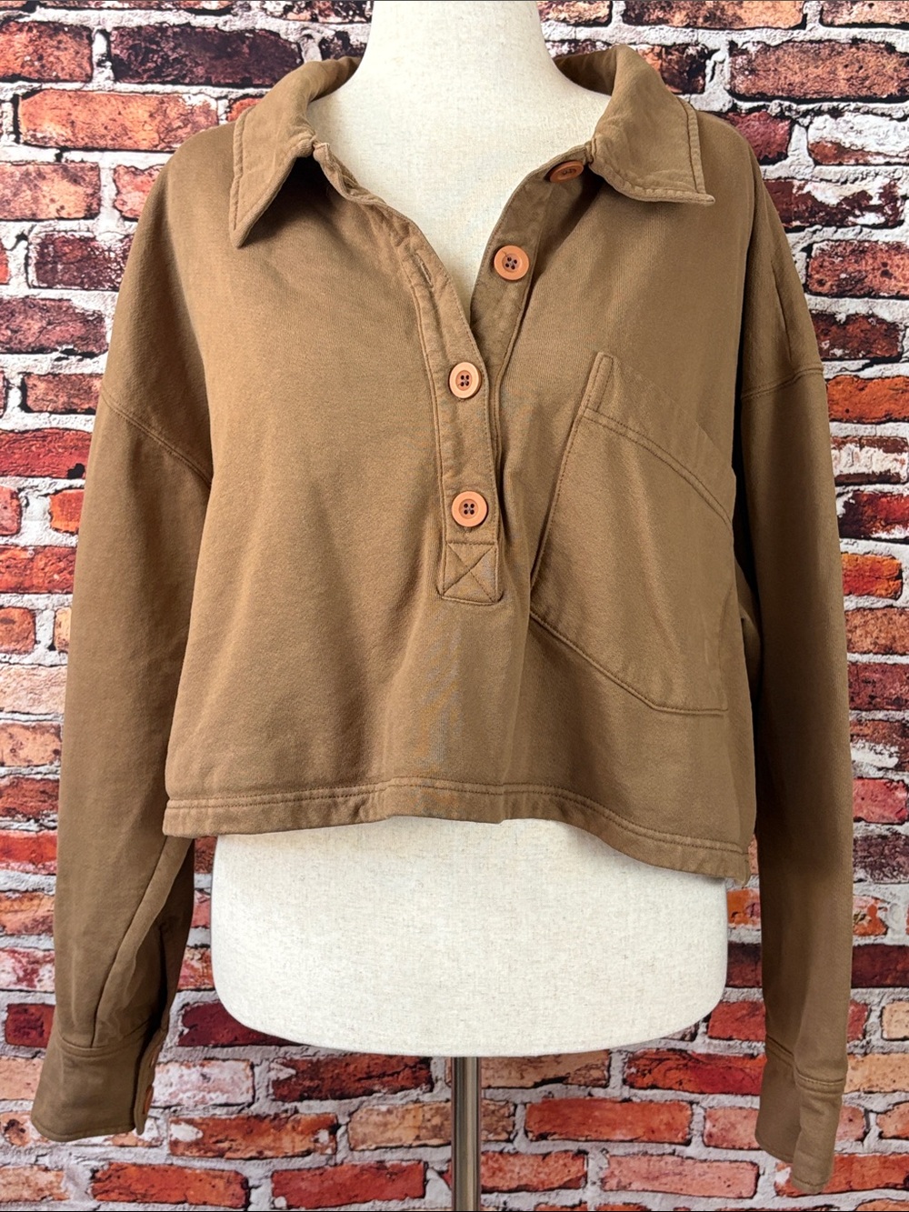 Good American Women’s Chestnut Brown Cropped Pullover Button-Front Top 2X